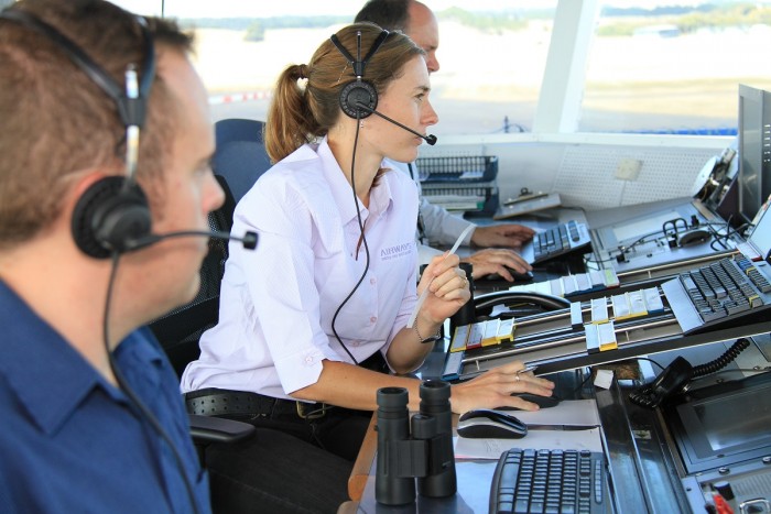 Air traffic controllers at RNZAF Base Ohakea controlling aeroplane traffic
